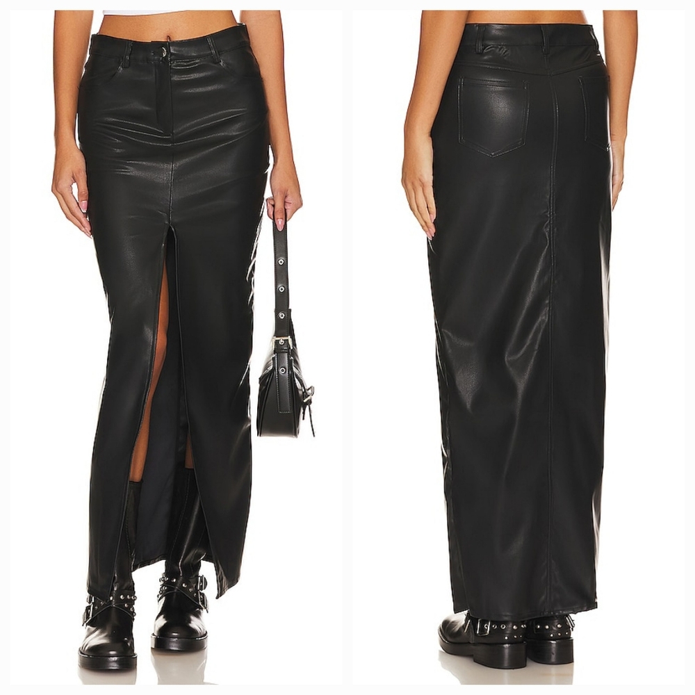 Superdown Alina Faux Leather Skirt in Black
